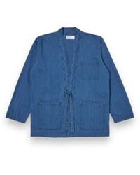 Universal Works - Tie Front Jacket Herringbone Denim 30684 Washed Indigo Xs - Lyst