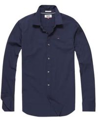 Tommy Hilfiger - Camisa manga larga elástica con banra original azul marino - Lyst