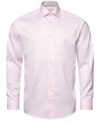 Eton - Camisa sarga firma rosa slim fit con recorte geométrico contraste - Lyst