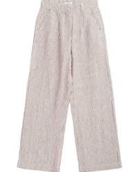Knowledge Cotton - 2070042 pantalones lino con rayas medias posey - Lyst