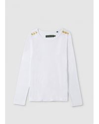 Holland Cooper - Camiseta De Manga Larga Con Cuello Redondo En Blanco - Lyst