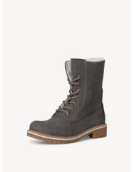 Tamaris - Lace Up Suede Boots In Anthacite - Lyst