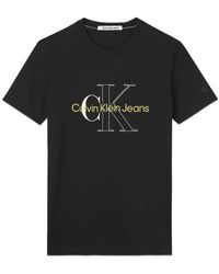 Calvin Klein Zwei Ton-Monogramm-T-Shirt - Schwarz