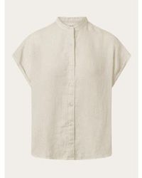 Knowledge Cotton - 2090005 Collar Stand Short Sleeve Linen Shirt Buttercream Xs - Lyst
