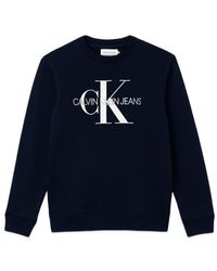 Calvin Klein Marineblaues Sweatshirt mit Rundhalsausschnitt und ikonischem Monogramm