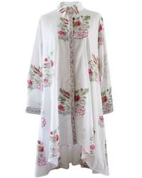 Powell Craft - Block Printed Floral Bird Cotton Shirt Dress Natalia - Lyst