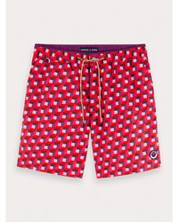 Scotch & Soda Mid-length Printed Swim Shorts - Red