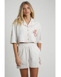 Native Youth - Linen Blend Crop Shirt With Floral Embroidery S - Lyst