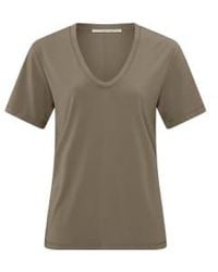 Yaya - T Shirt With Rounded V Neck And Short Sleeves Or Shitake - Lyst