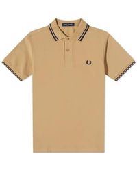 Fred Perry - Slim Fit Twin Tipped Polo Warm Stone French Navy Navy - Lyst