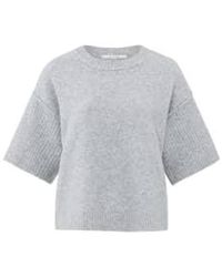 Yaya - Sweater With Boatneck Wide Half Long Sleeves In A Boxy Fit Or Grey Melange - Lyst