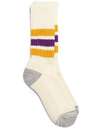 RoToTo - Coarse Ribbed Old School Crew Socks Yellow/purple - Lyst