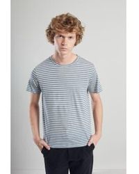 L'Exception Paris - Camiseta algodón orgánico rayas cambray azul y gris jaspeado - Lyst