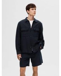 SELECTED - Mads Linen Overshirt Sky Captain/ S - Lyst