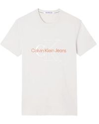 Calvin Klein - Two Tone Monogram T Shirt Eggshell - Lyst