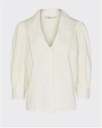 Minimum Betta Big Collar Puff Sleeve Shirt Blouse White - Multicolour