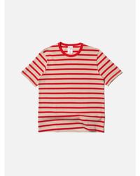 Nudie Jeans - T-Shirt Joni Breton Stripe von Weiß / Rot - Lyst
