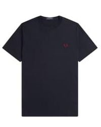 Fred Perry - Crew neck t-shirt marine / verbrannt rot - Lyst