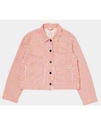Nudie Jeans - Isa Striped Denim Shirt Red/white Xs - Lyst