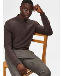 SELECTED - Hombre seleccionado suéter marrón collar polo - Lyst