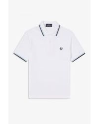 Fred Perry - Reissues Original Polo à double liseré Blanc Ice Navy - Lyst