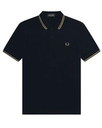 Fred Perry - Slim Fit Twin Tipped Polo Navy And Shaded Stone Grey - Lyst