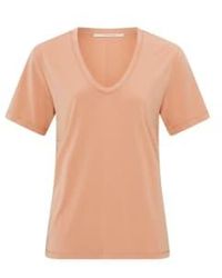 Yaya - T Shirt With Rounded V Neck And Short Sleeves Or Dusty Orange - Lyst
