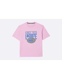 Lacoste - T-shirt imprimé en jersey en coton en vrac rose - Lyst