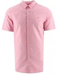 Farah - Brewer Slim Fit Short Sleeve Oxford Shirt In Pink - Lyst