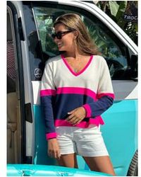 Vilagallo - Bloc couleurs pull tricots ecru, marine et rose - Lyst