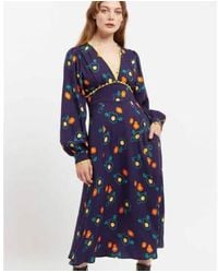 Lilac Rose - Louche Marize Clarice Floral Print V Neck Long Sleeve Midi Dress - Lyst