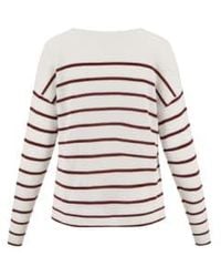 Zusss - Finely Knitted Sweater With V-neck Ecru/reddish Small - Lyst