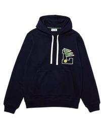 Lacoste - Pennants L Badge Hooded Cotton Fleece Sweatshirt Navy - Lyst