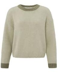Yaya - Sweater With Round Neck, Long Sleeves And Dropped Shoulders Silver Lining Beige S Khaki - Lyst