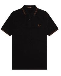 Fred Perry - Slim Fit Twin Tipped Polo & Whiskey Brown S - Lyst