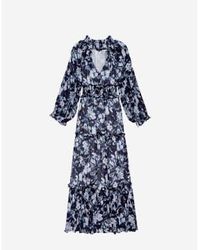 Rails - Frerica vestido midi floral con cuello en v talla: l, col: azul - Lyst