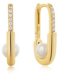 Ania Haie - Boucles d'oreilles créoles ovales interlock en perles dorées - Lyst