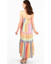 MSH - Striped Aztec Print Tiered Strappy Cotton Maxi Dress - Lyst