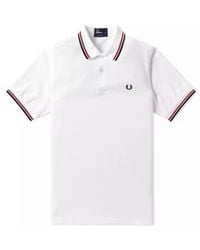 Fred Perry - Polo slim fit twin tipped blanc rouge bleu marine - Lyst