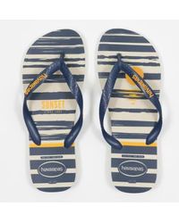 Havaianas - Top Nautical Flip Flops In And Navy Blue - Lyst