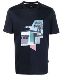 BOSS - Camiseta ajuste regular estampado gráfico azul oscuro - Lyst