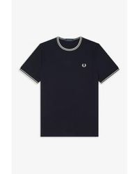 Fred Perry - T-shirt à Double Liseré Bleu Marine Foncé - Lyst