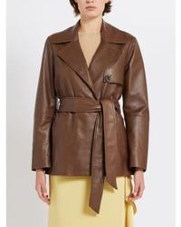 Marella - Garbata chaqueta cuero tamaño: 14, col: marrón - Lyst