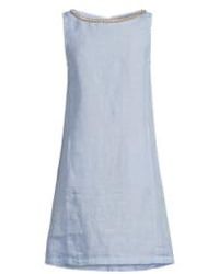 120% Lino - 120% lin orné la robe sans manches rond taille: 8, col: bleu - Lyst