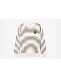 Lacoste - Striped Cotton Crew Neck Sweater L / Blanco - Lyst