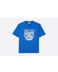 Lacoste - Locker geschnittenes t-shirt aus baumwolljersey mit print in blau - Lyst