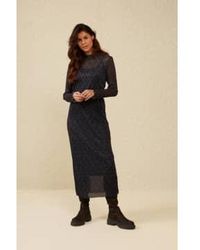 Yaya - Long Sleeve Mesh Dress With Boatneck Blueberry Xs - Lyst