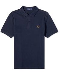 Fred Perry - Slim Fit Plain Polo Uniform Navy And Dark Caramel - Lyst