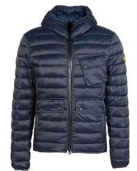 Barbour - International Racer Ouston Quilted Hooded Jacket Navy Small - Lyst