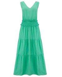120% Lino - Sleeveless Tiered Dress In Emerald 14 - Lyst